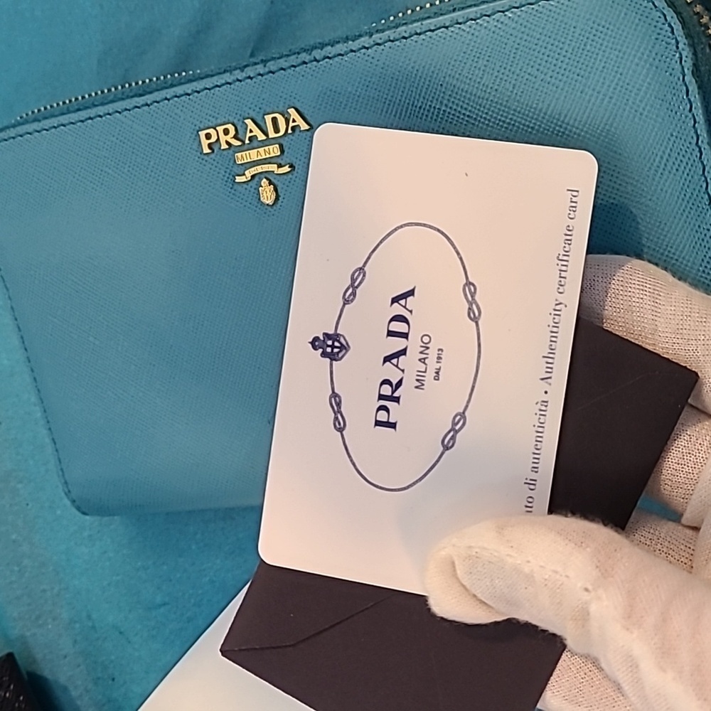 Prada Turquoise Zip Around Saffiano Leather Wallet - Picture 13 of 16